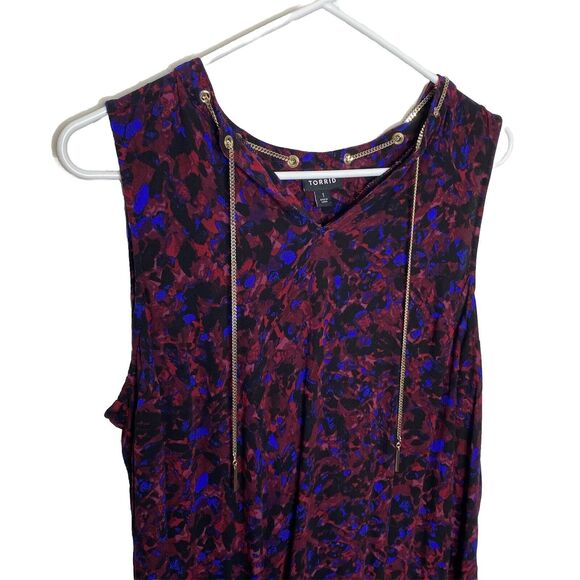 Torrid Printed crepe chain link printed sleevless blouse tank top Purple blue 1X - Picture 2 of 6